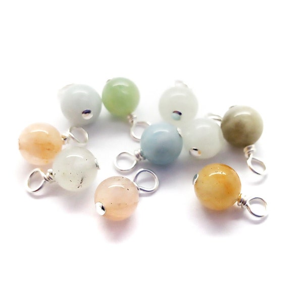 Morganite Dangle Charms, 6mm Pastel Gemstone Bead Charms for DIY Jewelry, 5 or 10 piece Sets