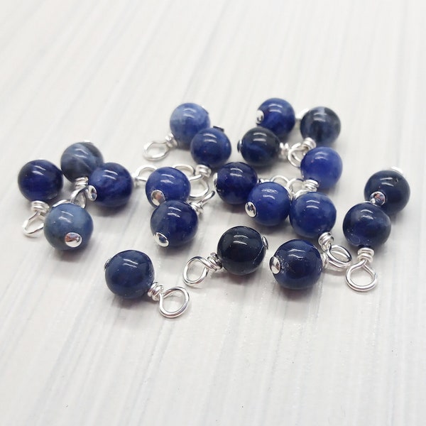 Sodalite Bead Charms, 6mm Blue Gemstone Bead Dangles for DIY Jewelry, 5-10 pieces, Dark Blue or Snowflake Sodalite