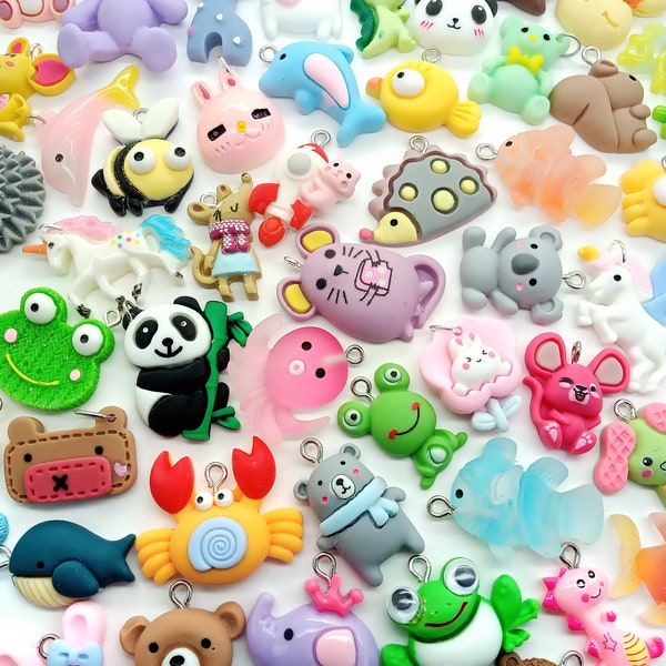 Cute Animal Charms, Kawaii Mix of Colorful Resin Cabochon Pendants, Adorable Flatback Charms for Making DIY Jewelry, 20-piece Assortment