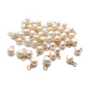 Freshwater Pearl Dangles with Gold-Plated Wire, 10 - 50 pieces, Natural White Charms, 4mm 5mm