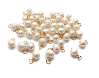 Freshwater Pearl Dangles with Gold-Plated Wire, 10 - 50 pieces, Natural White Charms with 4mm 5mm 6mm 7mm Pearl Beads