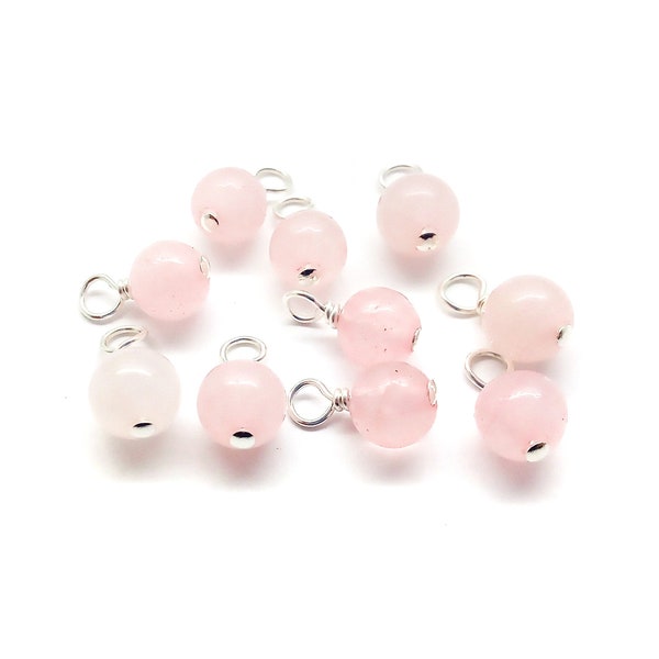 Rose Quartz Bead Charms - 6mm Gemstone Bead Dangles for DIY Jewelry - 5-10 pieces