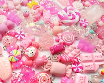 Pink Candy Charms - 25 or 50 pc Candy Chocolate Mint Lollipop Bead Charm Mix - Food Cabochons for Kandi Bracelet Charms