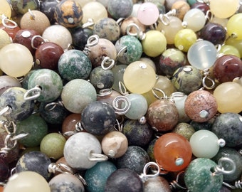 Mixed Gemstone Bead Dangles, 20 pc Multicolored Stone Charms for DIY Charm Bracelets, Bulk Variety Pack