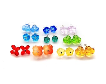 Flower Charms for Earrings, 10 Matching Pairs of Pretty Glass Bead Dangles in Rainbow Colors, Colorful Tiny Charms for Jewelry Making, 20 pc