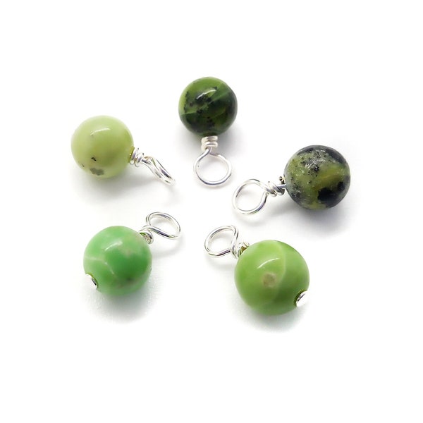 African Green Chrysoprase Bead Charms, 5 or 10 pc, 6mm Beautiful Light Green Gemstone Bead Dangles for DIY Jewelry