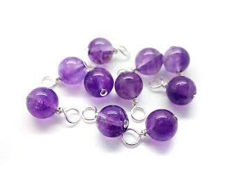 Amethyst Gemstone Charms, 10 pcs, 6mm Natural Stone Bead Dangles, A Grade Quality
