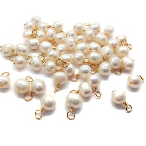 Freshwater Pearl Dangles with Gold-Plated Wire, 10 - 50 pieces, Natural White Charms with 4mm 5mm 6mm 7mm Pearl Beads