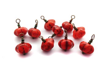 Spooky Pumpkin Charms, 10 pc Small Halloween or Fall Pendants