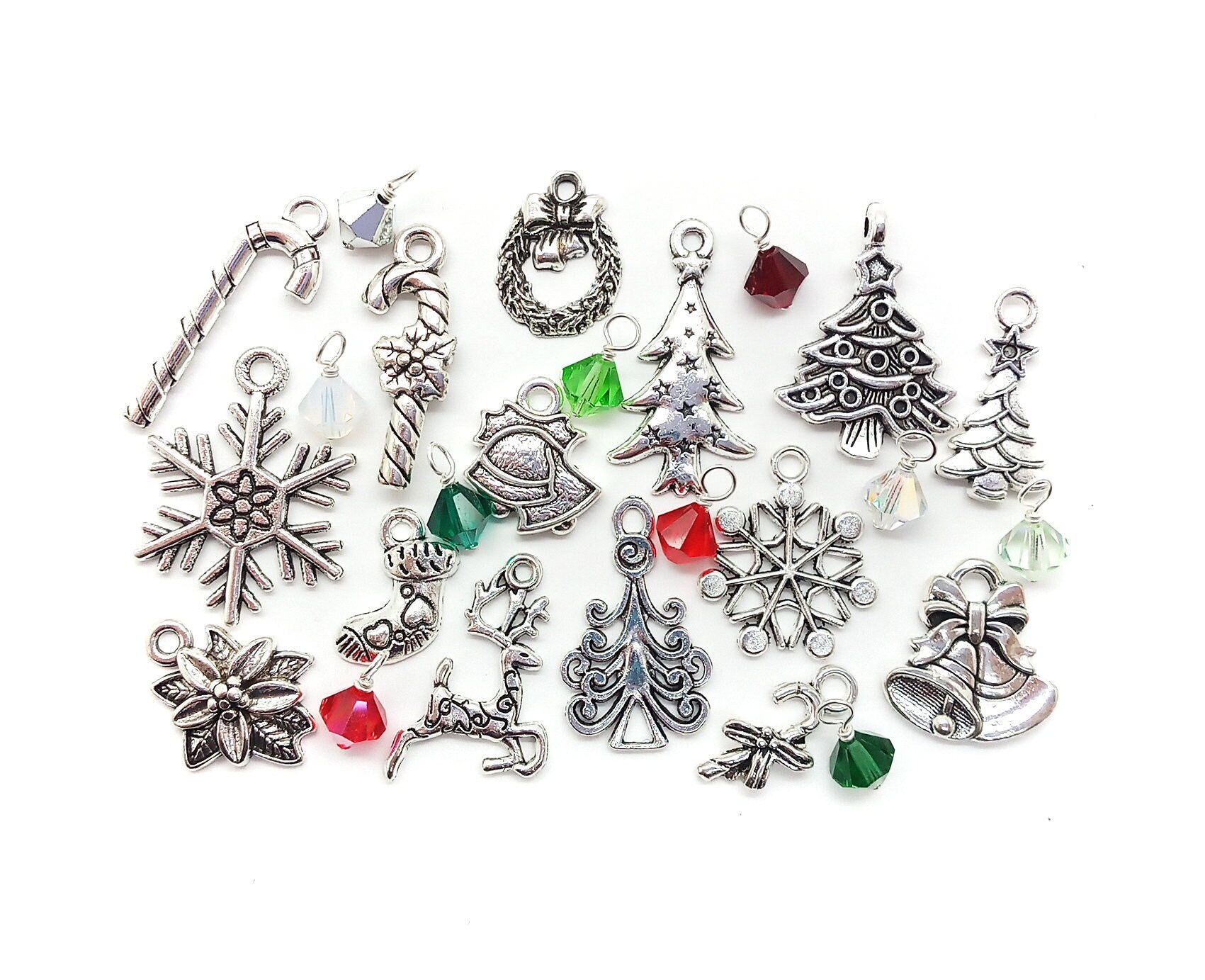 Christmas Charm Mix, 24 pieces, Metal Snowflake Charms & Holiday Themes,  Adorabilities