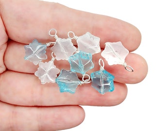 Snowflake Dangle Charms, 8 pcs, Blue and White Bead Dangles made from Pretty Glass Beads, Christmas or Winter Themed, about 3/4 inch long