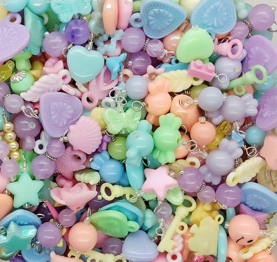 Easter Acrylic Charms, 35-piece Mix, Assorted Bead Dangles and Plastic Charms, Pastel Kawaii Charms for DIY Spring Jewelry