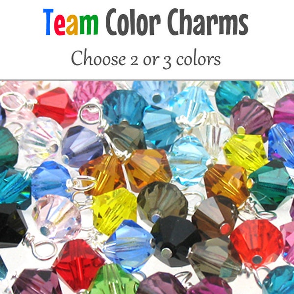 Team Color Charms, Crystal Bicone Bead Charms for Team Spirit, Choose 2 or 3 Colors