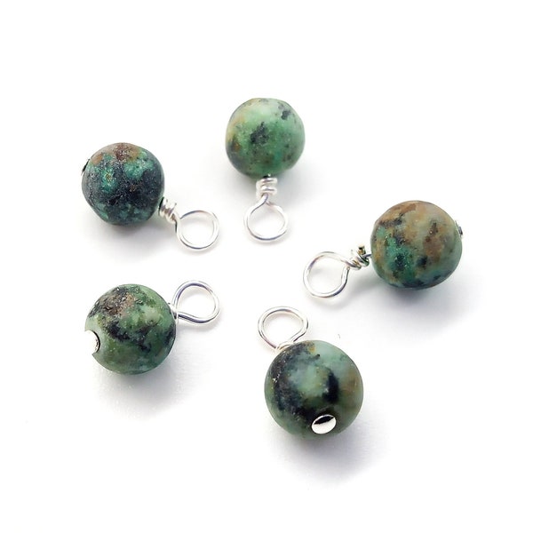 African Turquoise Bead Charms, 6mm Blue Green Matte Gemstone Bead Dangles for DIY Jewelry, 5-10 pieces