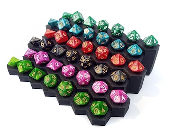 Dice Display Stand in Black, 6 Rows for 7-piece Die Sets, Modular Shelves for RPG Die Sets, Dice Not Included