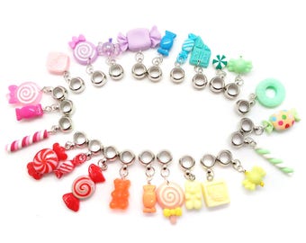 Candy Charms with Attached Bails for Slip-On Jewelry, Inner Diameter 6mm, Rainbow Cute Kawaii Charms for Easy to Make Jewelry
