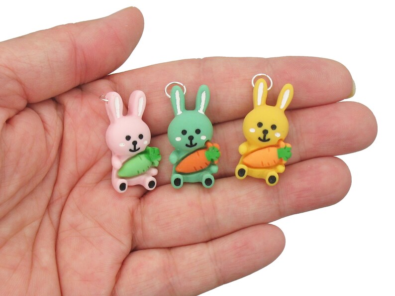 Cute Rabbit Charms DIY Charm Bracelet Supplies 8 pc Kawaii Easter Bunny Resin Cabochons