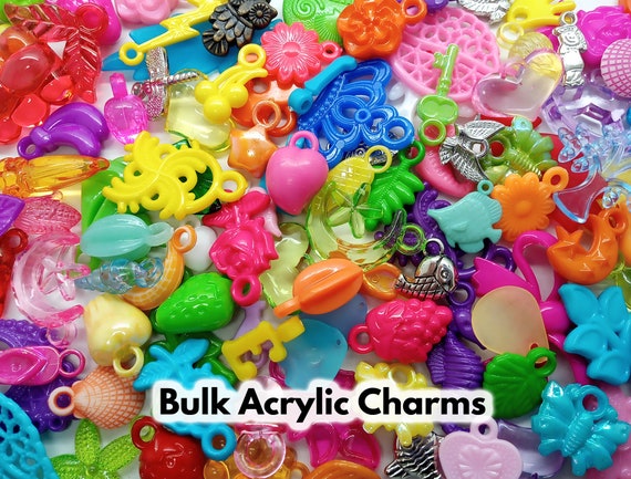 Bulk Acrylic Charms 100 Pc Mixed Plastic Charms and Pendants Colorful  Kawaii Jewelry Supply Rave Kandi Charms 