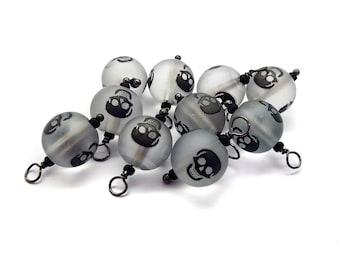 Skull Dangle Charms, 10 pcs, 10mm Glass Beads for Halloween