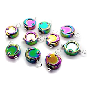 Moon Bead Dangles, 10 pieces, Iridescent Rainbow Charm Set, Pretty Charms for DIY Bracelets