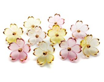 Small Flower Dangle Charms, 10 pcs, Pink Yellow & Lightweight