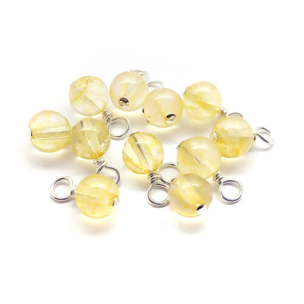 Citrine Bead Charms, 5 pcs or 10 pcs Natural Gemstone Bead Dangles, Translucent Yellow Tiny Stone Pendants