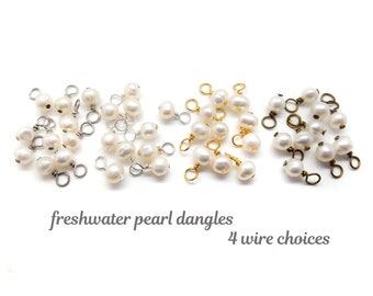 10pc Tiny Freshwater Pearl Dangle Charms with your choice of Wire: Silver-Plated, Antique Brass, Gold-Plated or Antique Silver