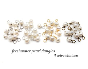 10pc Tiny Freshwater Pearl Dangle Charms with your choice of Wire: Silver-Plated, Antique Brass, Gold-Plated or Antique Silver