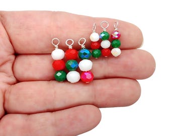 Christmas Dangle Charms, 10 pcs, Glass Rondelle Bead Stacks