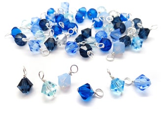 25 Blue Bicone Dangles, Mixed Bead Charms, 6mm Assorted Czech Crystal Bead Dangles in Bulk
