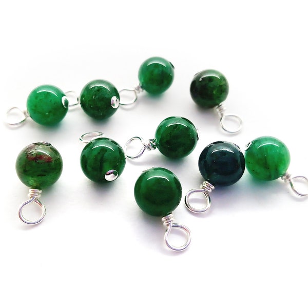 Muscovite 6mm Bead Charms, Small Gemstone Bead Dangles for DIY Jewelry - 5-10 pieces, Bright Green Natural Charms