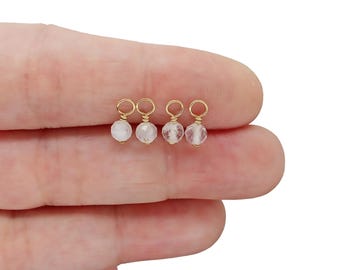 Tiny Moonstone Dangles, 1 Pair, Faceted 4mm Gemstone Charms with 14K Gold-Filled Wire, 2pc Dainty Minimalist Set, June Birthstone