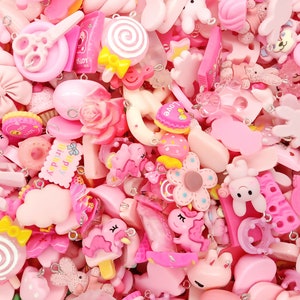 Pink Charms Mix, Kawaii Resin Cabochon Charm Grab Bag, 25 pc Cute Pendant Assortment for DIY Bracelets & Necklaces