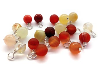 Gemstone Bead Dangles, Warm Shades, 10 or 20 pcs, 5mm 6mm 7mm Charms in Red Orange & Yellow, Carnelian Jasper Citrine Sardonyx Jade etc.