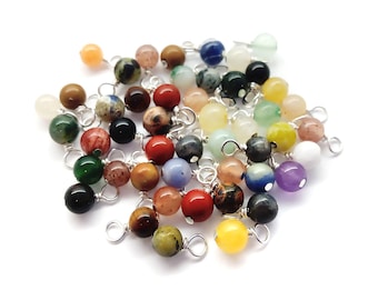 Tiny Gemstone Bead Dangles, 20 pcs, 4mm Multicolored Charm Mix