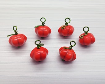 Small Pumpkin Charms, 8 pc Little Halloween or Thanksgiving Pendants, Cute Squash Bead Charms