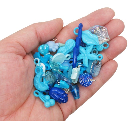 Acrylic Charms in Purple, Blue and Green - 30 PC Mixed Plastic Kandi Charms and Pendants - Colorful Kawaii DIY Jewelry Supplies