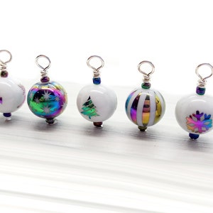 Colorful Christmas Bead Charms, 10 pcs Rainbow Holiday Dangles, Snowflake and Xmas Tree Beads