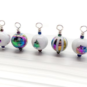 Colorful Christmas Bead Charms, 10 pcs Rainbow Holiday Dangles, Snowflake and Xmas Tree Beads