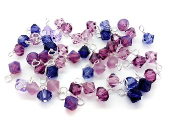 25 Purple Bicone Dangle Charms, 6mm Czech Crystal Mix