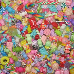 25 pc Candy Mix Charms for CandyCore DIY Projects, Kawaii Chocolate Mint Lollipop Bead Charms, Sweet Food Cabochons for Kandi Bracelets