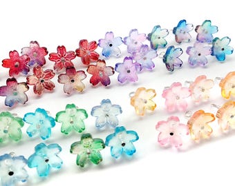 Glass Flower Dangle Charms, 10 pieces, Small Colorful Beads