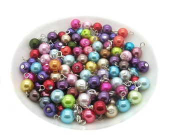 Bulk Bead Charms - Glass Pearls - 8mm Pearl Bead Dangles - DIY Charm Bracelets - Bead Charm Grab Bag - Bead Dangles Mix- Pearl Dangle Charms