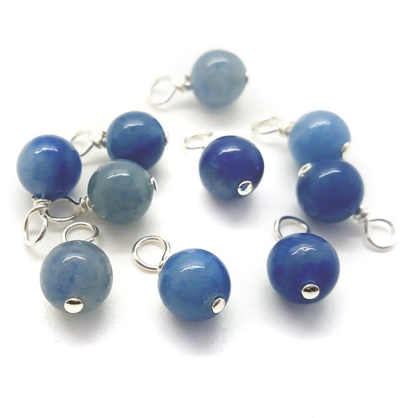 Blue Aventurine Bead Charms - 6mm Gemstone Bead Dangles for DIY Jewelry - 5-10 pieces Smooth or Matte