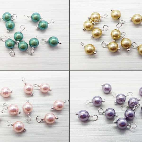 6mm Bead Dangle Charms, 10 pc Crystal Pearl Charms, Tiny Pink Green Lavender & Olive Add-On Dangles