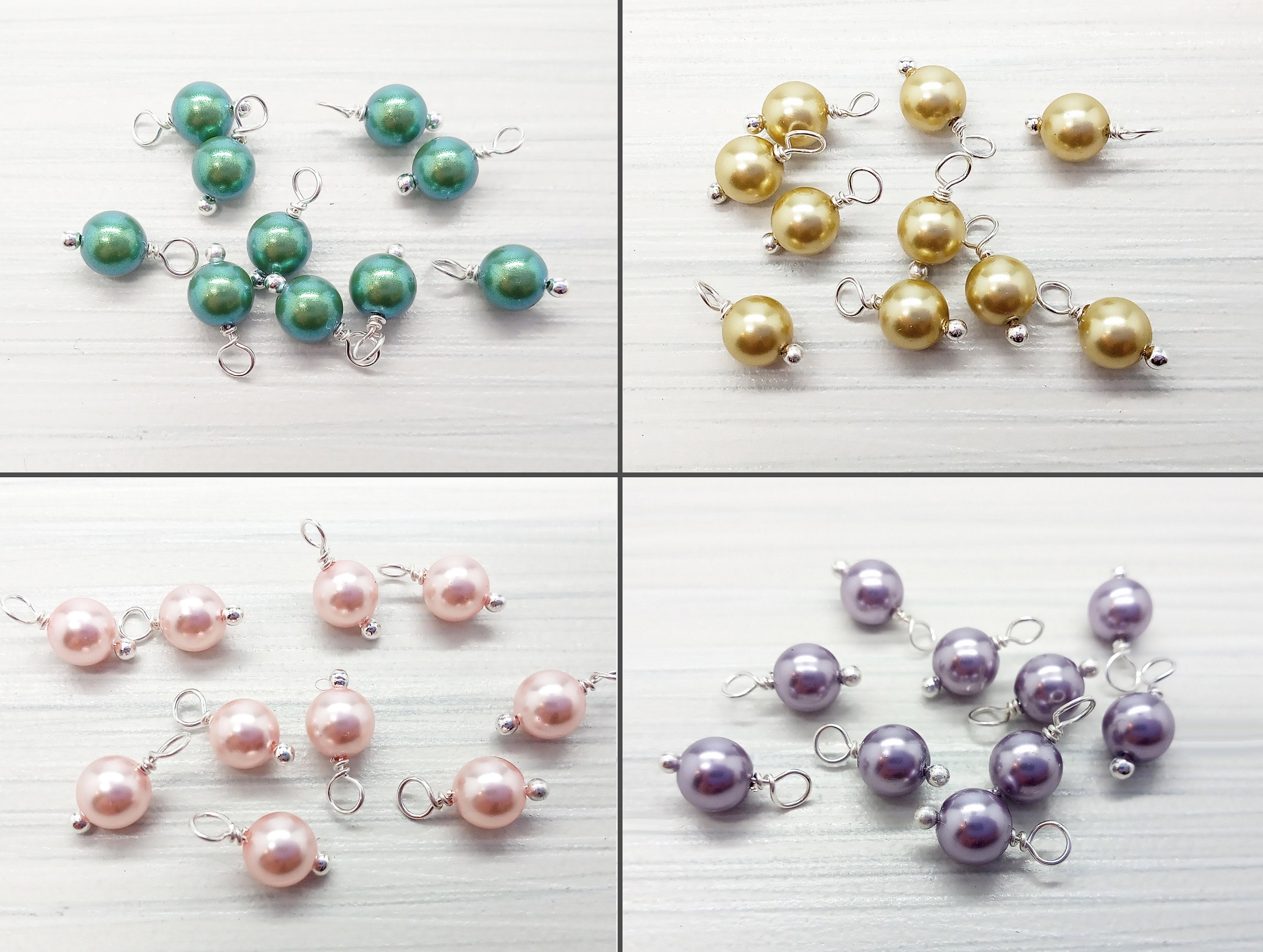 Crystal Charms Mix, 20pc Pink & Green Pearl Dangles