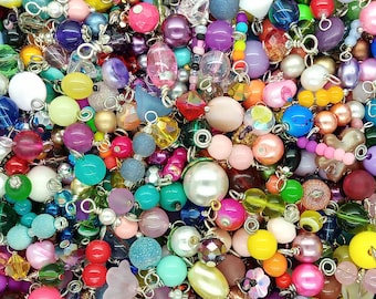 100 Dangle Charms Mix - Variety of Glass, Gemstone, Acrylic Drops & Connectors