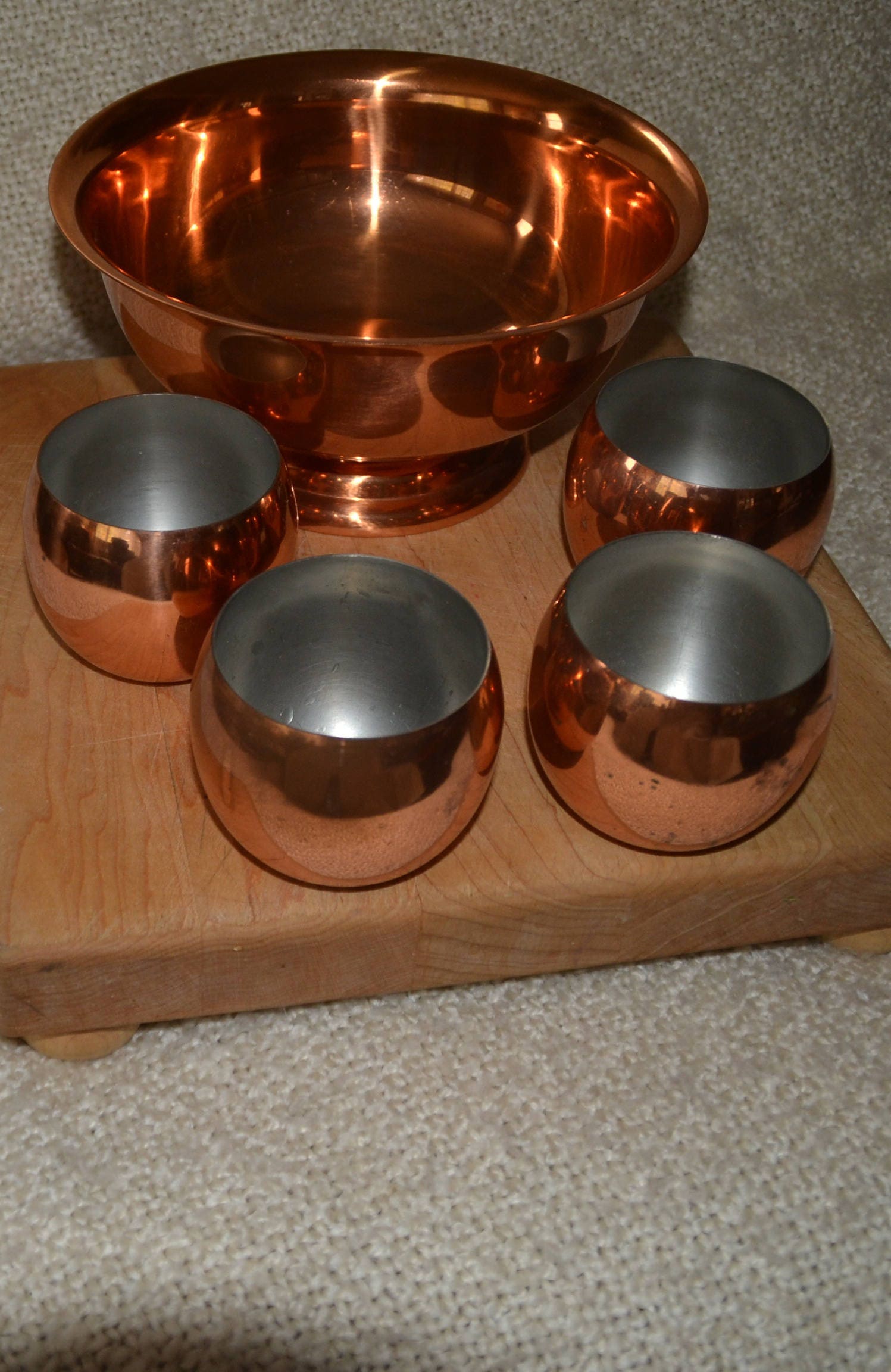 COPPER PUNCH BOWL Vintage 70s..with 4 Jefferson Cups..Perfect Etsy