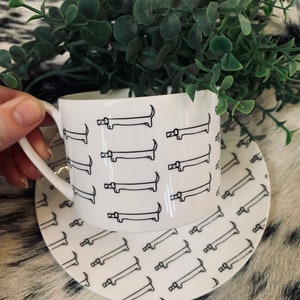 fine bone china tea cup dachshund, modern teacup saucer, sausage dog china, daxie gift, miniature dachshund gift, dog lover Valentines, mini