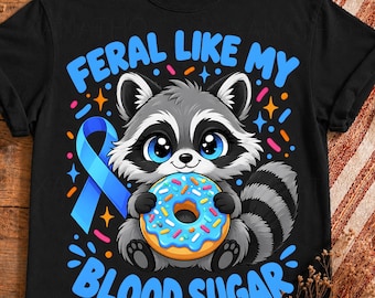 Mapache salvaje con azúcar en sangre PNG, divertido diseño de dona de mapache para concienciar sobre la diabetes, mapache diabético PNG, diabetes tipo 1, guerrero diabético con cinta azul